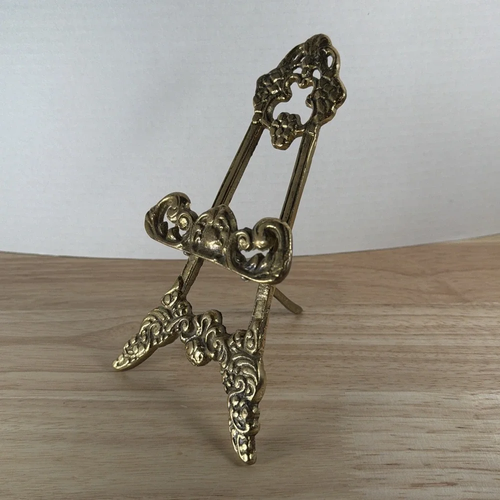 Victorian Vintage Brass Easel Mini Plate Stand 8